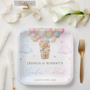 Pink and Blue Teddy Bear Gender Reveal Paper Plate