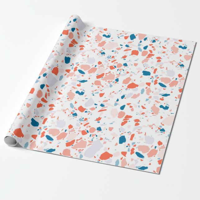 Pink and blue terrazzo hand made wrapping paper (Unrolled)