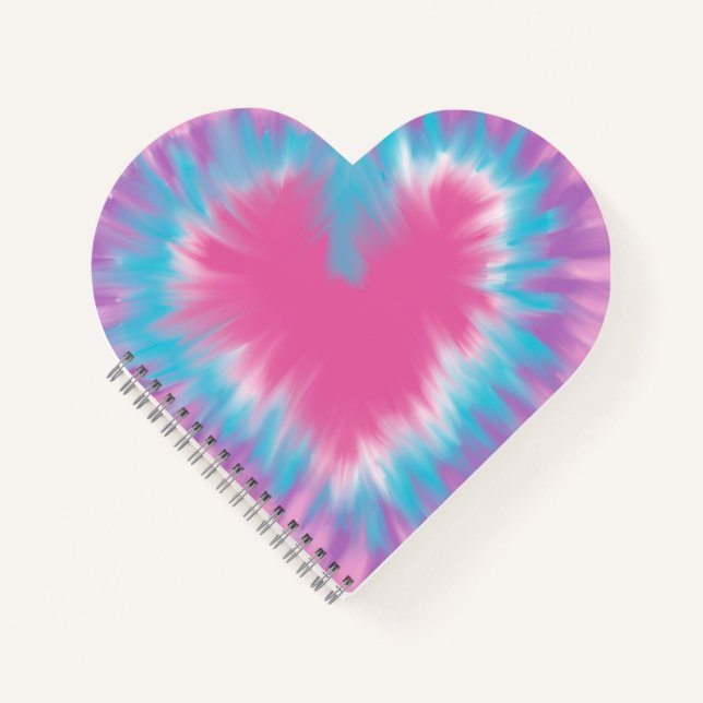 Pink and blue tie-dye heart Spiral Notebook (Front)