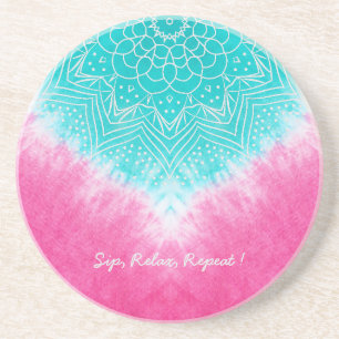 Pink and Blue Tie dye with Mandala Sway in Style Coaster