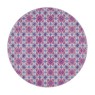 Pink and Blue Tile Design Cutting Board