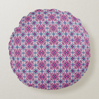 Pink and Blue Tile Design Round Cushion