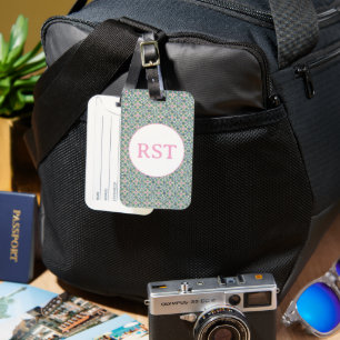 Pink and Blue Tile Luggage Tag