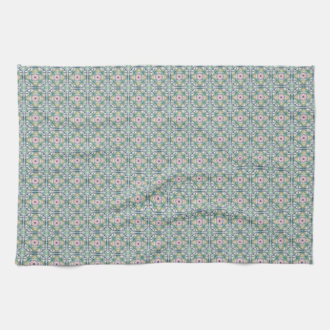 Pink and Blue Tile Pattern Tea Towel (Horizontal)