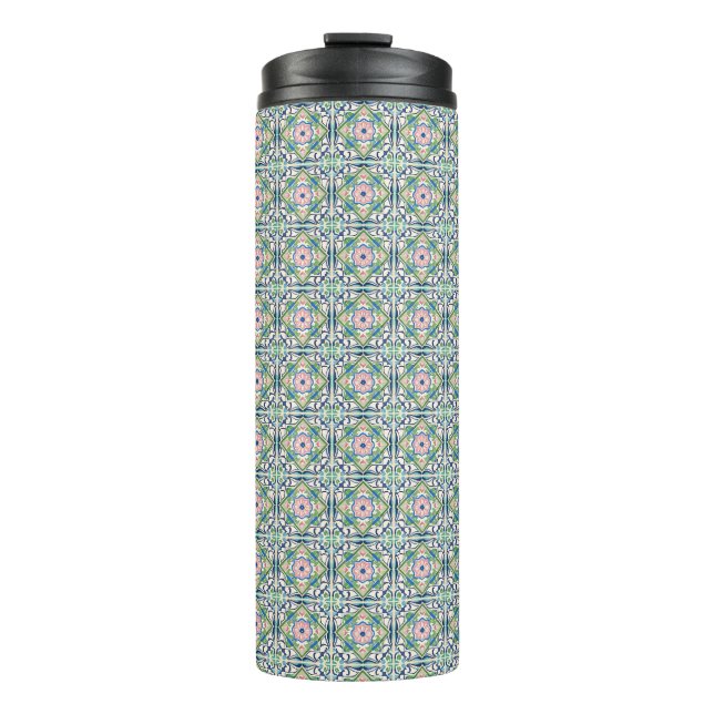 Pink and Blue Tile Thermal Tumbler (Front)