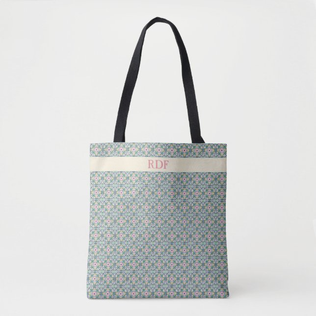 Pink and Blue Tile Tote Bag (Front)