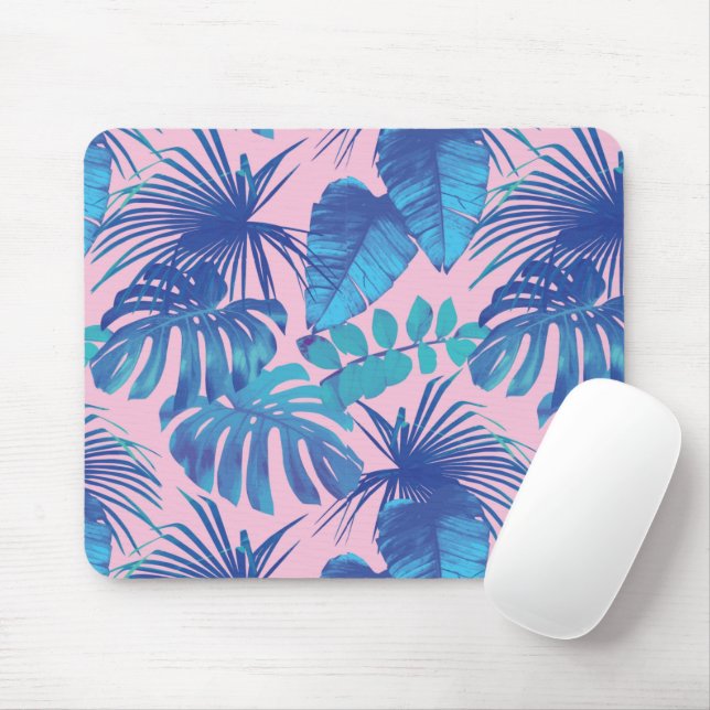 Pink and blue Tropical Foliage personalised Mouse Pad (With Mouse)