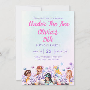 Pink and Blue Under the Sea Birthday Invitation