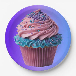 Pink and Blue Vanilla Cupcake Paper Plate