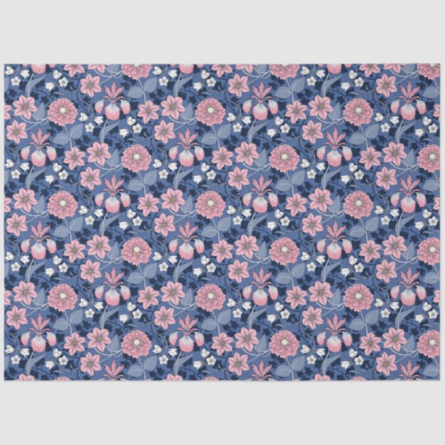 Pink and Blue Victorian Flowers Decoupage Tissue Paper (Front)