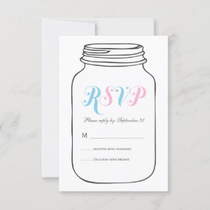 Pink and Blue Vintage Mason Jar Wedding RSVP Card