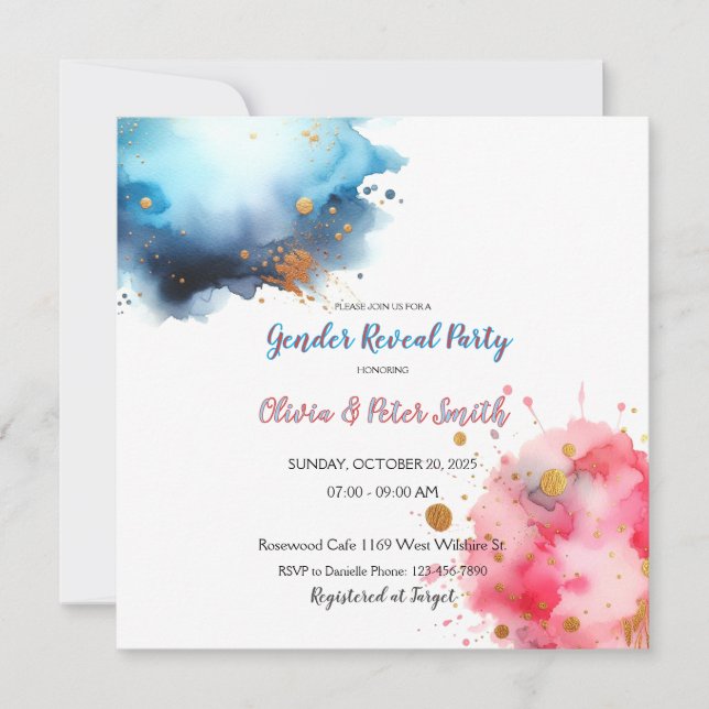 Pink and Blue Watercoloar Gender Reveal Save The Date (Front)