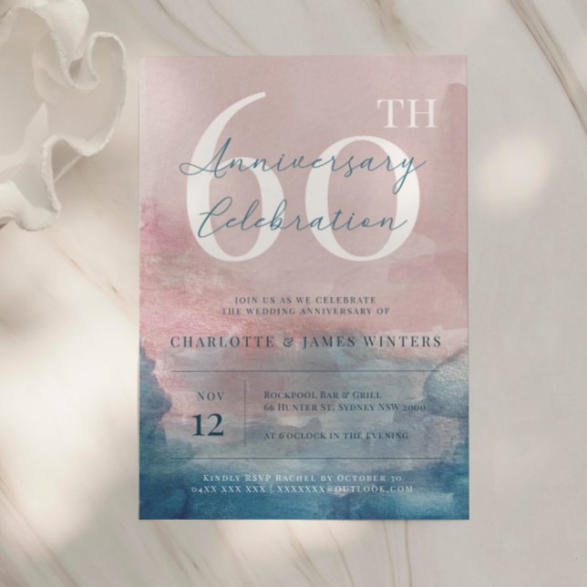 Pink and Blue watercolor 60th anniversary Invitation (Creator Uploaded)