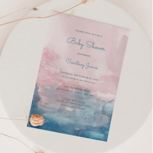 Pink and Blue Watercolor Baby Shower Invitation