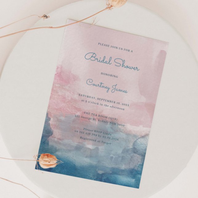 Pink and Blue Watercolor Bridal Shower Invitation (Creator Uploaded)
