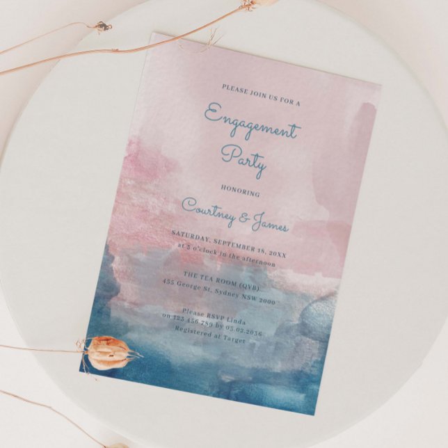 Pink and Blue Watercolor engagement party Invitation (Creator Uploaded)