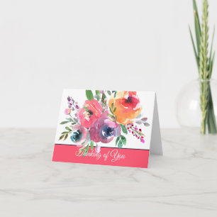 Pink and blue watercolor floral customisable note card