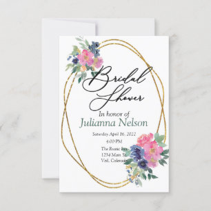 Pink and blue watercolor floral  invitation