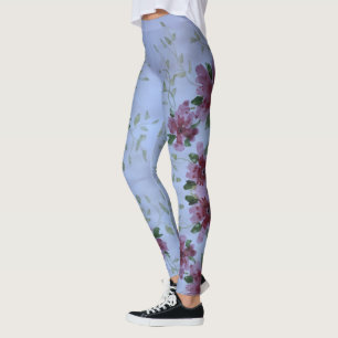 Pink and Blue Watercolor Floral Leggings