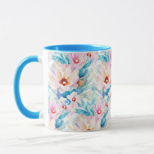 Pink and blue watercolor floral mug