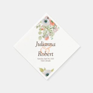 Pink and blue watercolor floral  napkins