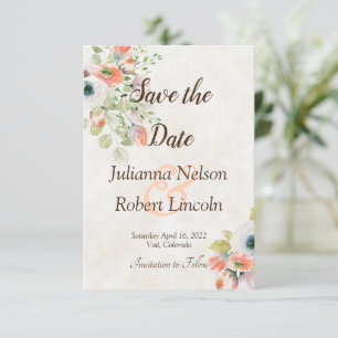 Pink and blue watercolor floral save the date invi invitation