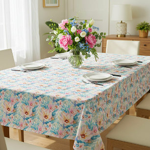 Pink and blue watercolor floral tablecloth