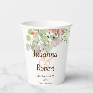 Pink and blue watercolor floral wedding paper cu cups