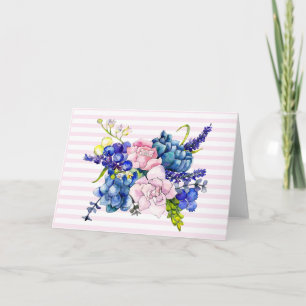 Pink and Blue Watercolor Flower Bouquet Note Card