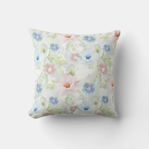 Pink and blue watercolor flowers. cushion