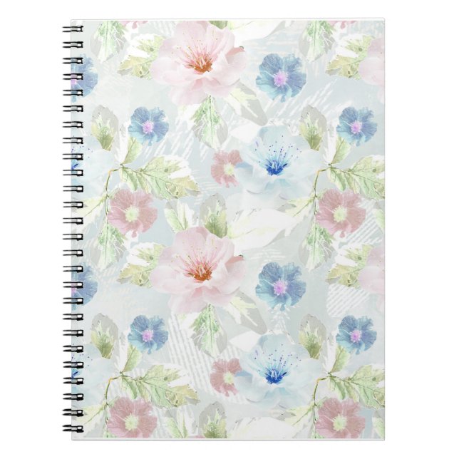 Pink and blue watercolor flowers. notebook (Front)