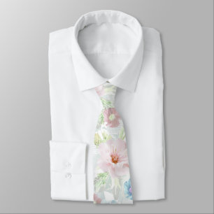 Pink and blue watercolor flowers. tie