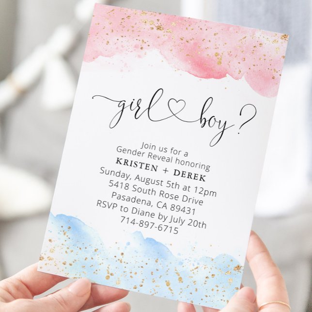 Pink and Blue Watercolor Gender Reveal  Invitation (Creator Uploaded)