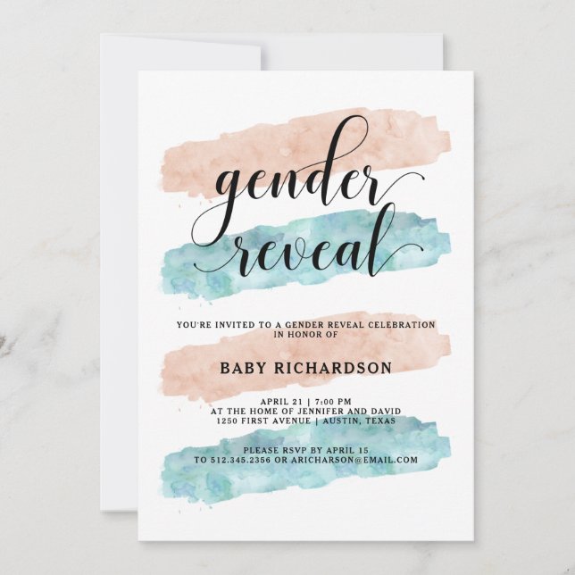 Pink and Blue Watercolor | Gender Reveal Party Invitation (Front)