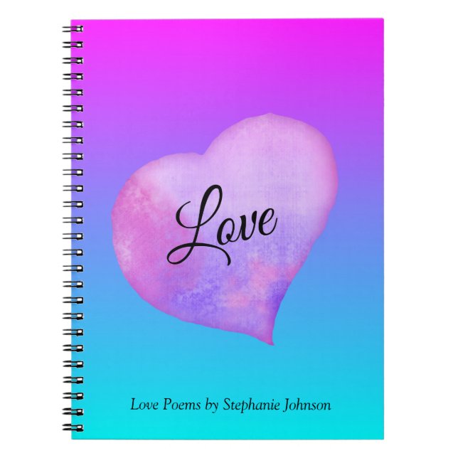 Pink and Blue Watercolor Heart Love Notebook (Front)