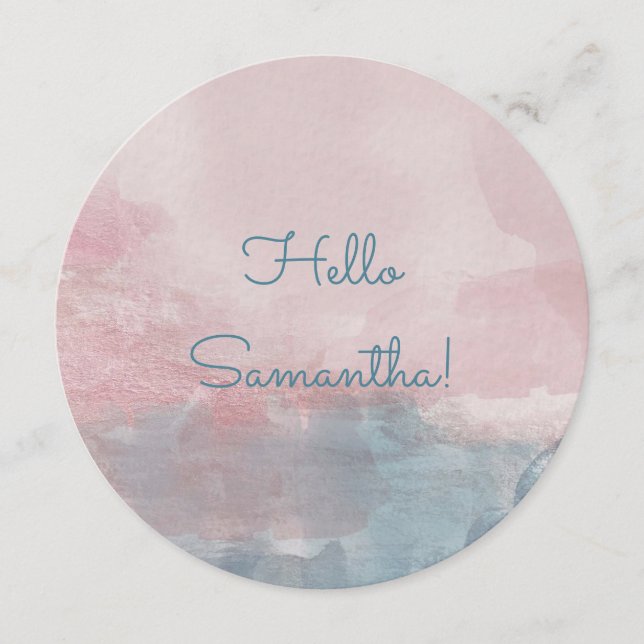 Pink and Blue Watercolor Modern Round Menu (Front)