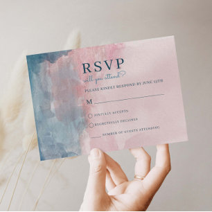 Pink and Blue Watercolor RSVP card