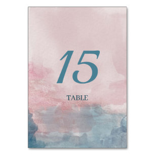 Pink and Blue Watercolor Table Number