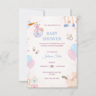 pink and blue watercolour invitation card