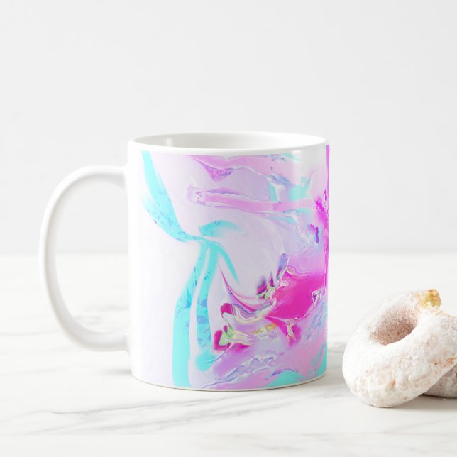 Pink And Blue Wavy Abstract Coffee Mug (With Donut)