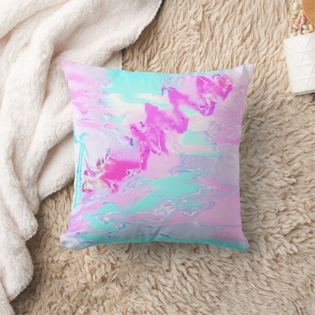 Pink And Blue Wavy Abstract Cushion (Blanket)
