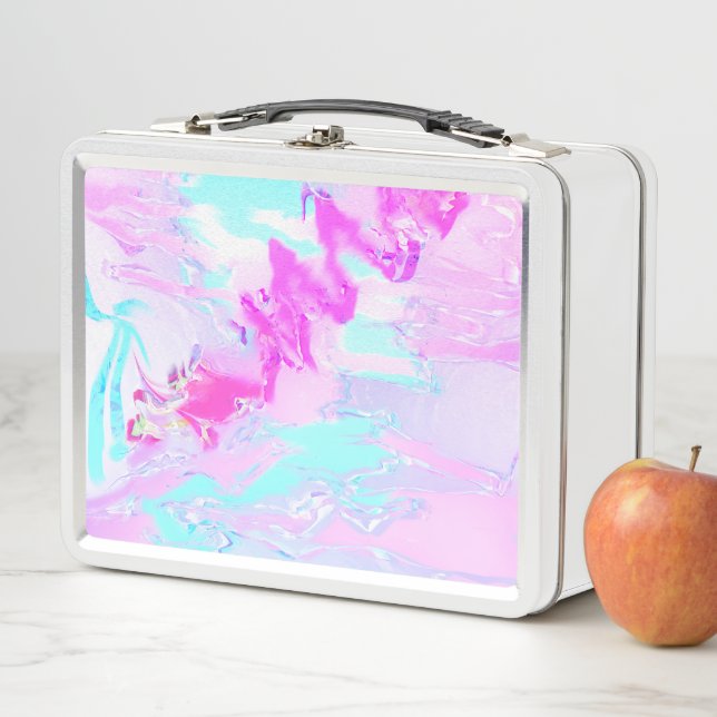 Pink And Blue Wavy Abstract  Metal Lunch Box (In Situ)