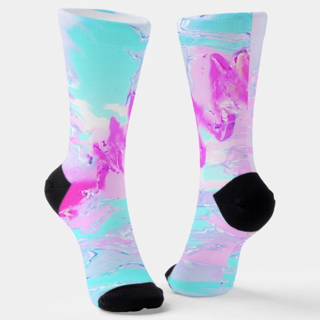 Pink And Blue Wavy Abstract Socks (Angled)