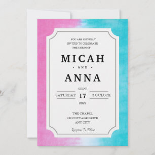 Pink and Blue Wedding Invitation