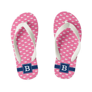 Pink and Blue Whales Square Monogram Kid's Thongs