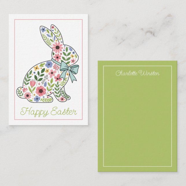 Pink and Blue Wildflower Easter Rabbit Card (Front/Back)