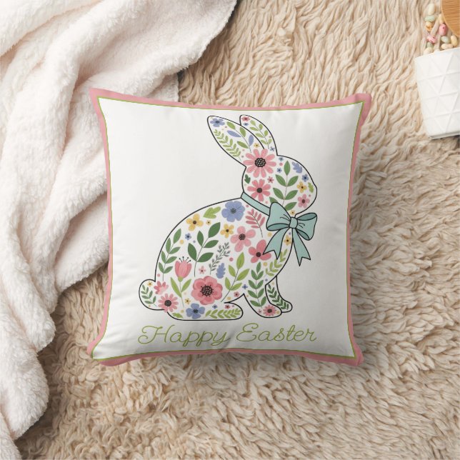 Pink and Blue Wildflower Easter Rabbit Cushion (Blanket)