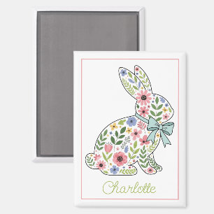 Pink and Blue Wildflower Easter Rabbit Magnet