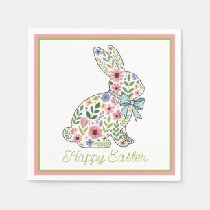 Pink and Blue Wildflower Easter Rabbit Napkin