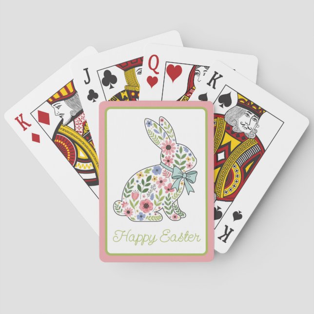Pink and Blue Wildflower Easter Rabbit Playing Cards (Back)